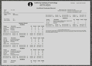 California Institute of Technology transcript