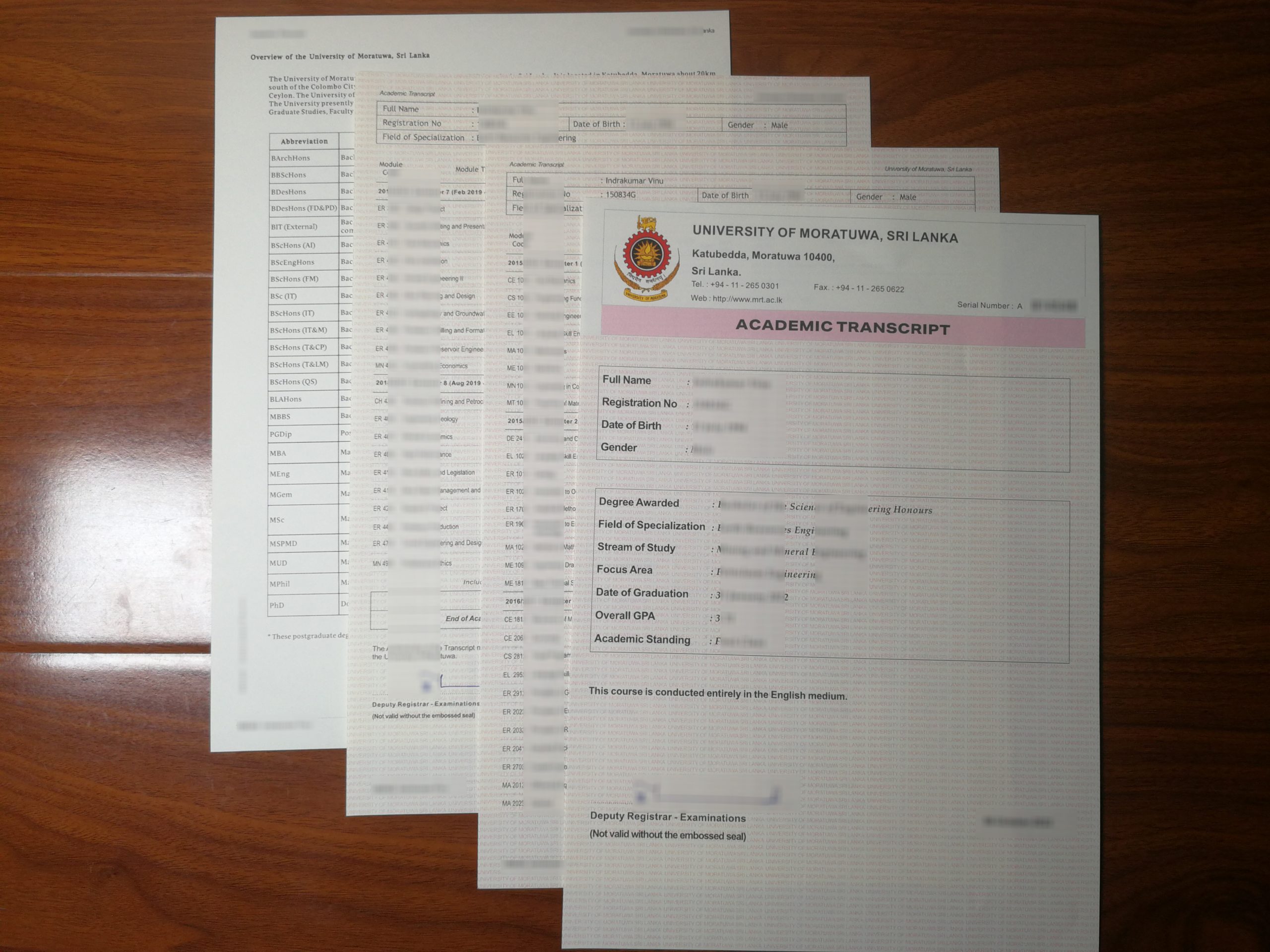 University of Moratuwa transcript