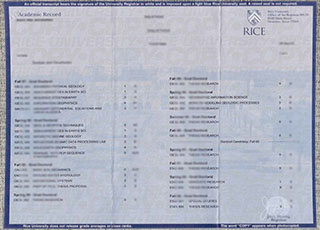Rice University transcript